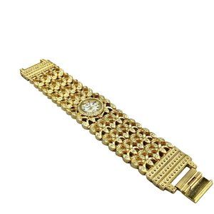 Vintage 90s Xanadu Watch Wide Band Jeweled Gold Tone and Crystals Ladies Watch